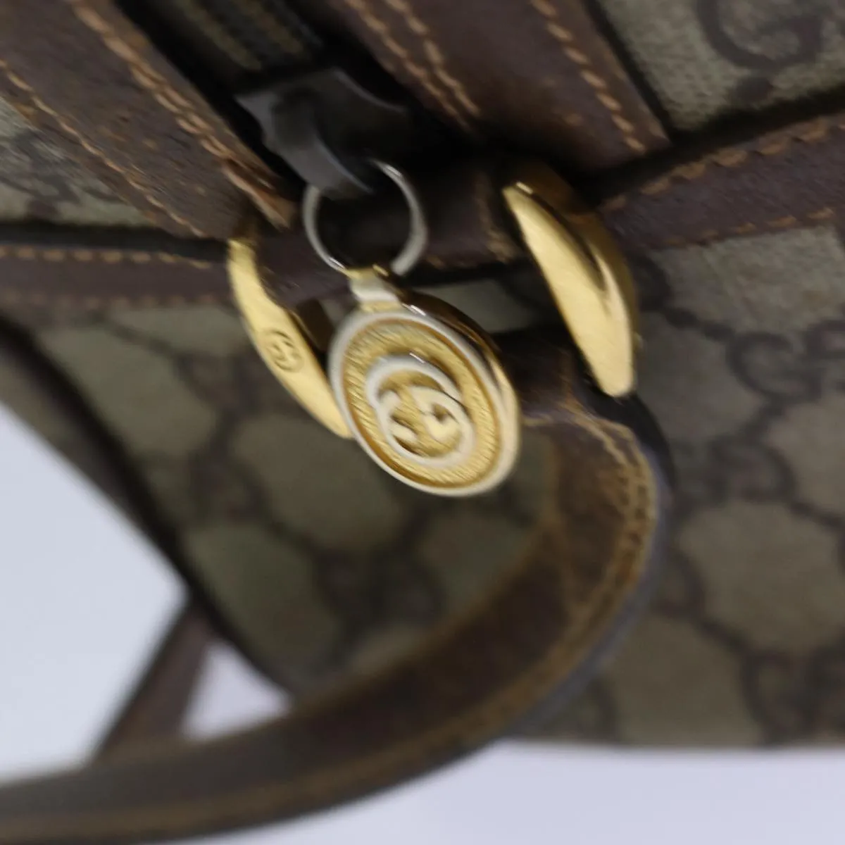 GUCCI GG Supreme Web Sherry Line Boston Bag PVC 2way Beige Red Green ki4476