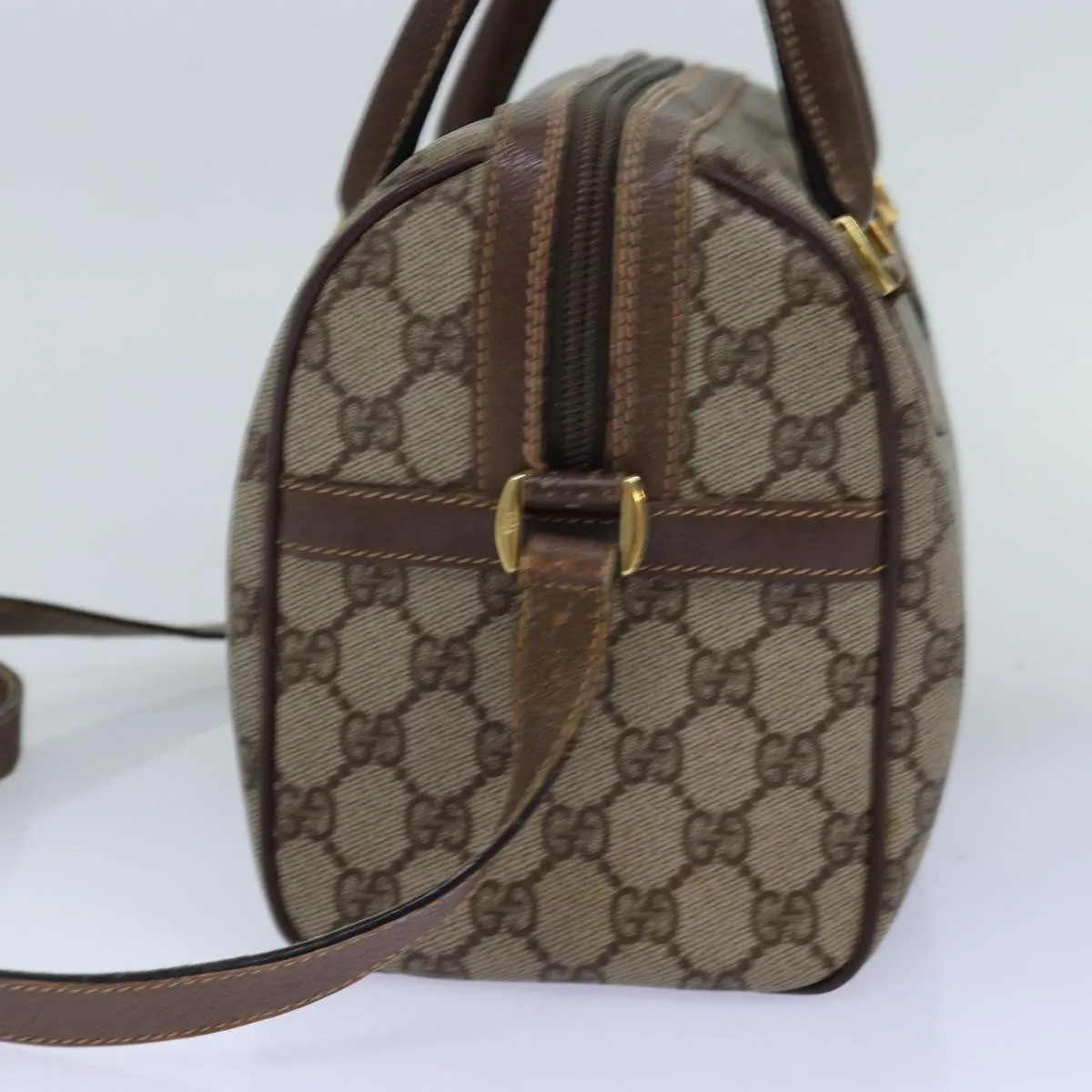 GUCCI GG Supreme Web Sherry Line Boston Bag PVC 2way Beige Red Green ki4476