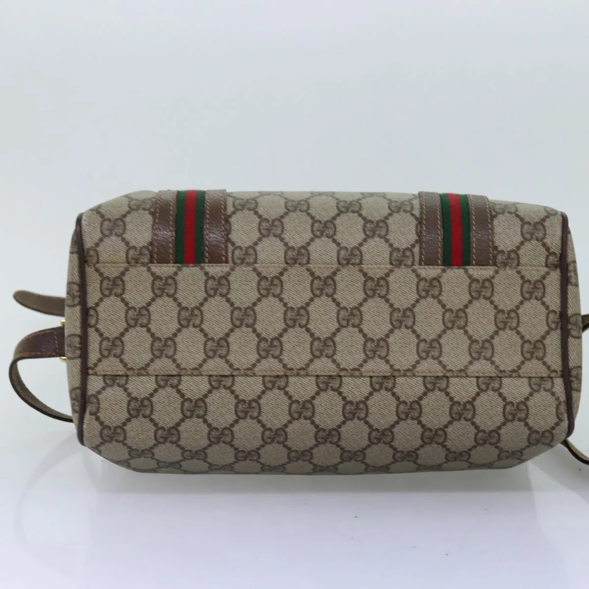 GUCCI GG Supreme Web Sherry Line Boston Bag PVC 2way Beige Red Green ki4476