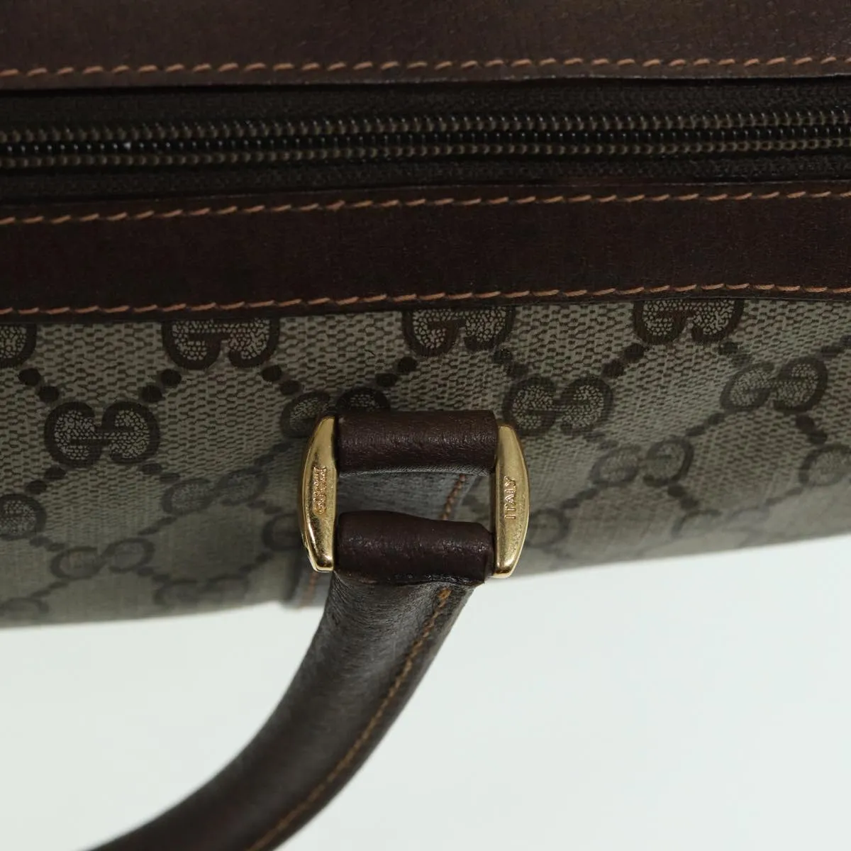 GUCCI GG Supreme Web Sherry Line Boston Bag PVC Beige 40 02 007 82874