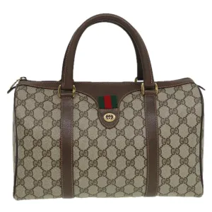 GUCCI GG Supreme Web Sherry Line Boston Bag PVC Beige 40 02 007 82874