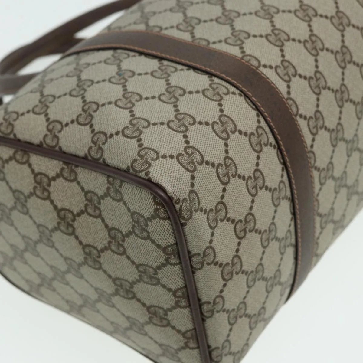 GUCCI GG Supreme Web Sherry Line Boston Bag PVC Beige 40 02 007 82874