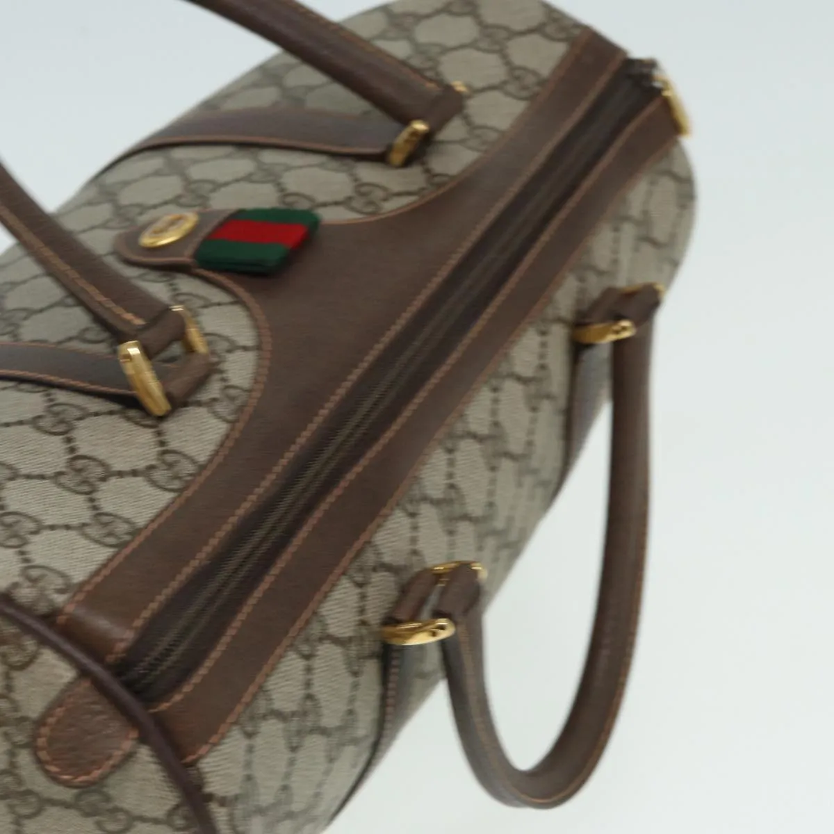 GUCCI GG Supreme Web Sherry Line Boston Bag PVC Beige 40 02 007 82874