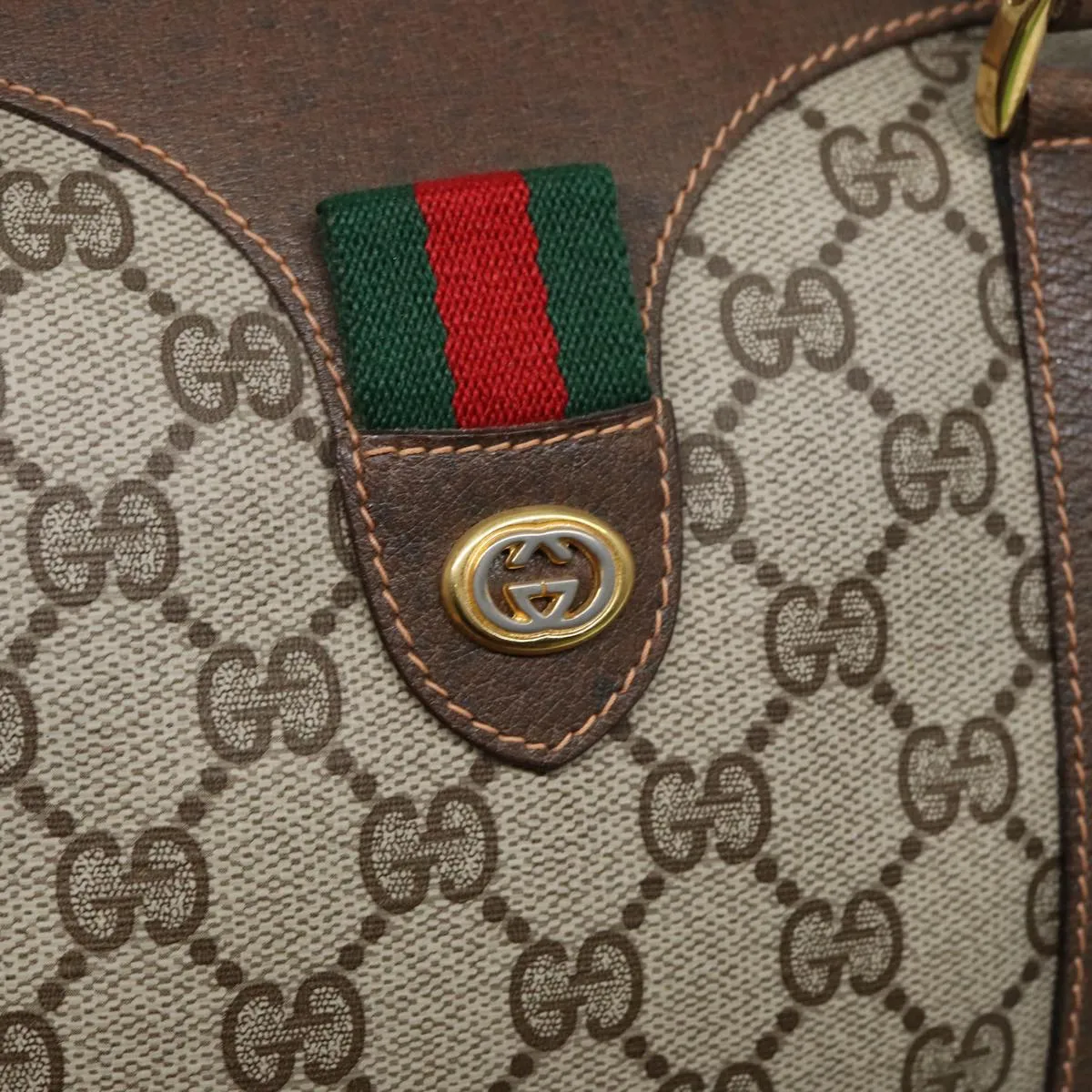 GUCCI GG Supreme Web Sherry Line Boston Bag PVC Beige 40 02 007 82874