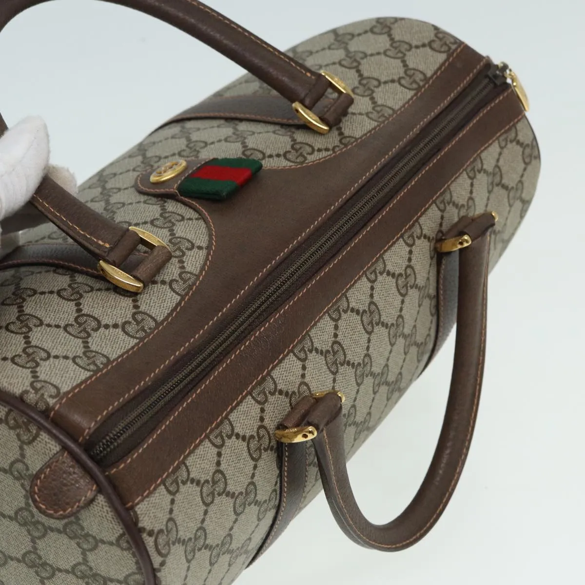 GUCCI GG Supreme Web Sherry Line Boston Bag PVC Beige 40 02 007 82874