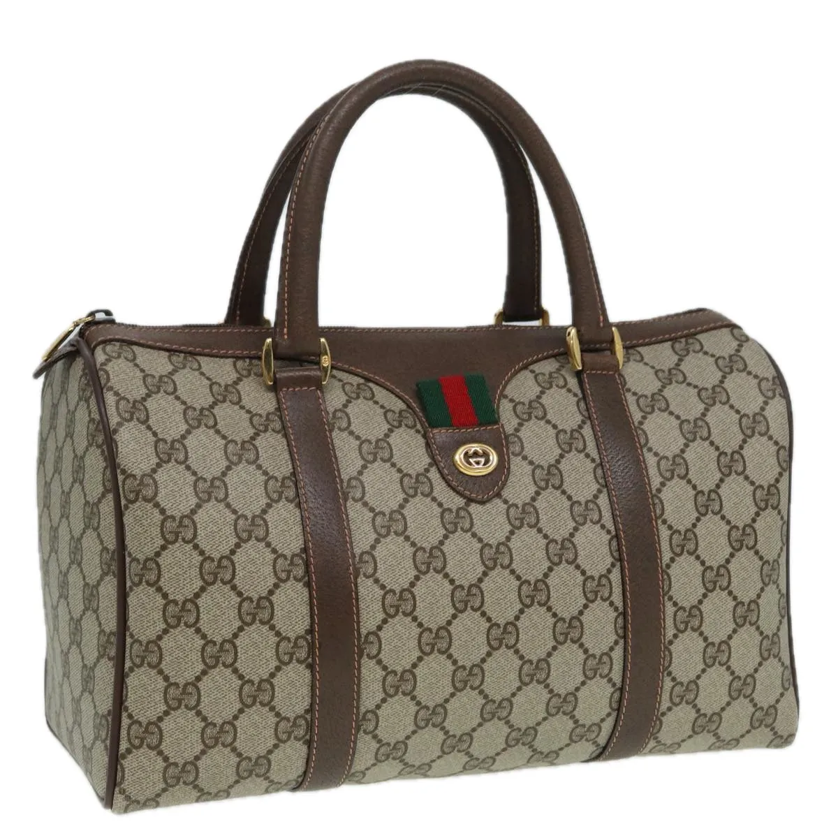 GUCCI GG Supreme Web Sherry Line Boston Bag PVC Beige 40 02 007 82874
