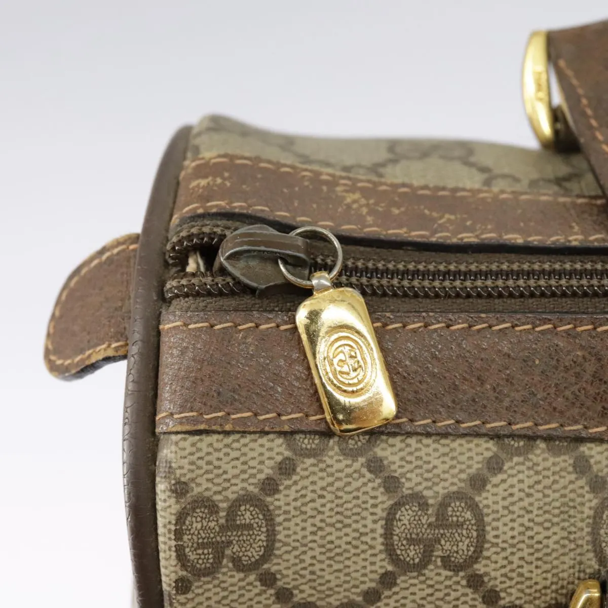 GUCCI GG Supreme Web Sherry Line Boston Bag PVC Beige Red 39 02 006 98939