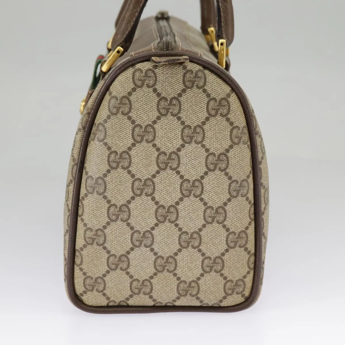 GUCCI GG Supreme Web Sherry Line Boston Bag PVC Beige Red 39 02 006 98939