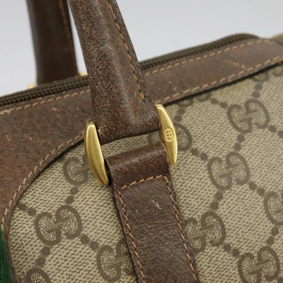 GUCCI GG Supreme Web Sherry Line Boston Bag PVC Beige Red 39 02 006 98939