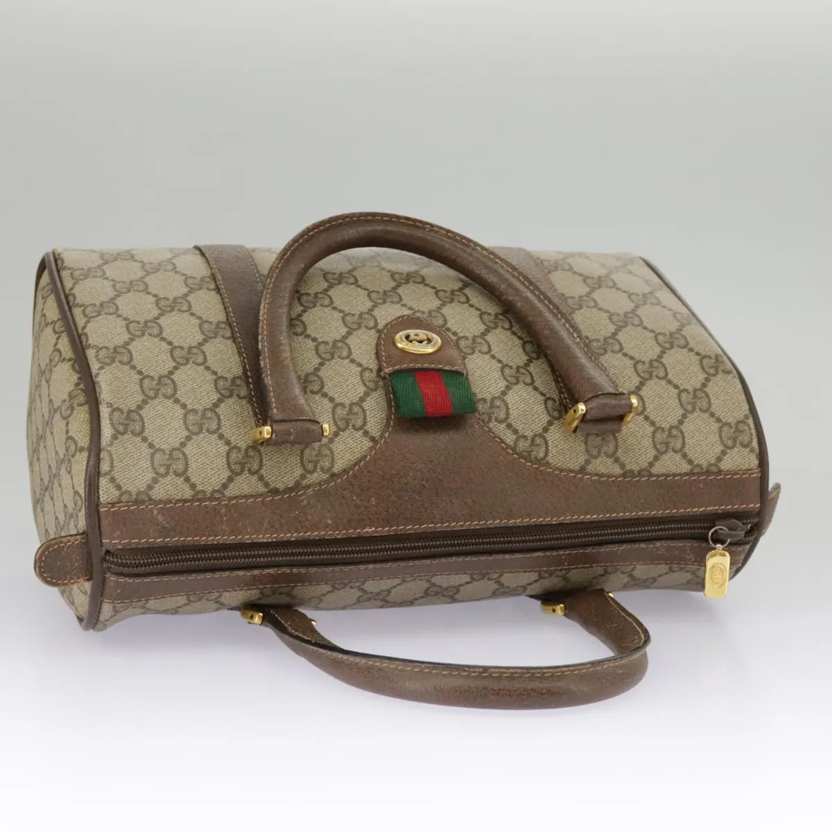 GUCCI GG Supreme Web Sherry Line Boston Bag PVC Beige Red 39 02 006 98939