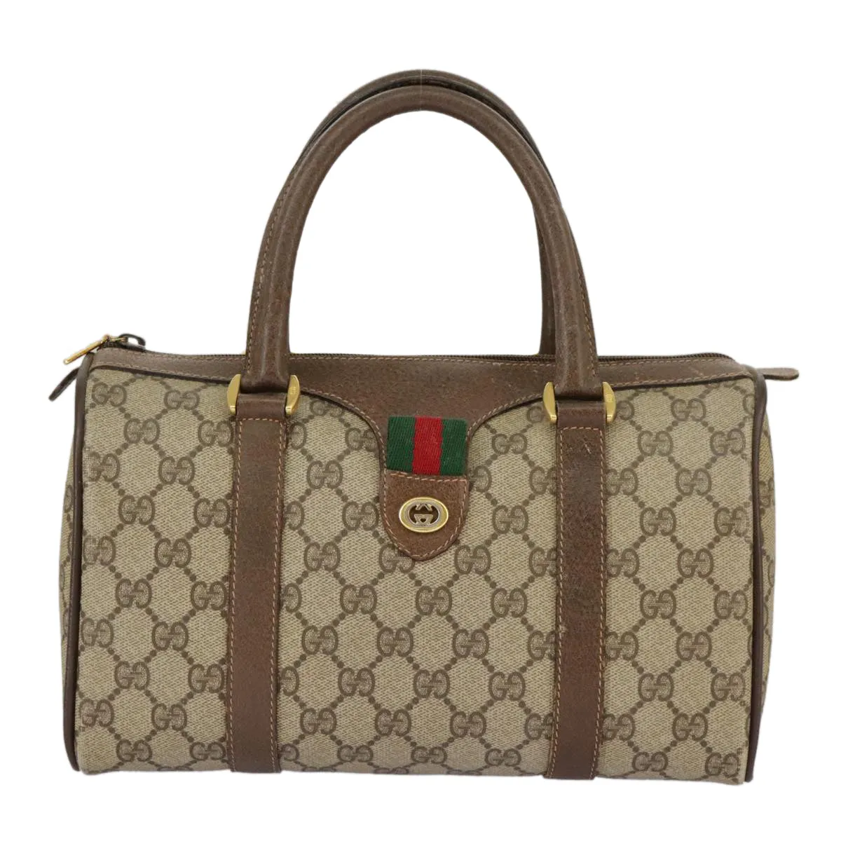 GUCCI GG Supreme Web Sherry Line Boston Bag PVC Beige Red 39 02 006 98939