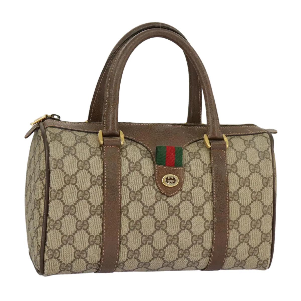 GUCCI GG Supreme Web Sherry Line Boston Bag PVC Beige Red 39 02 006 98939