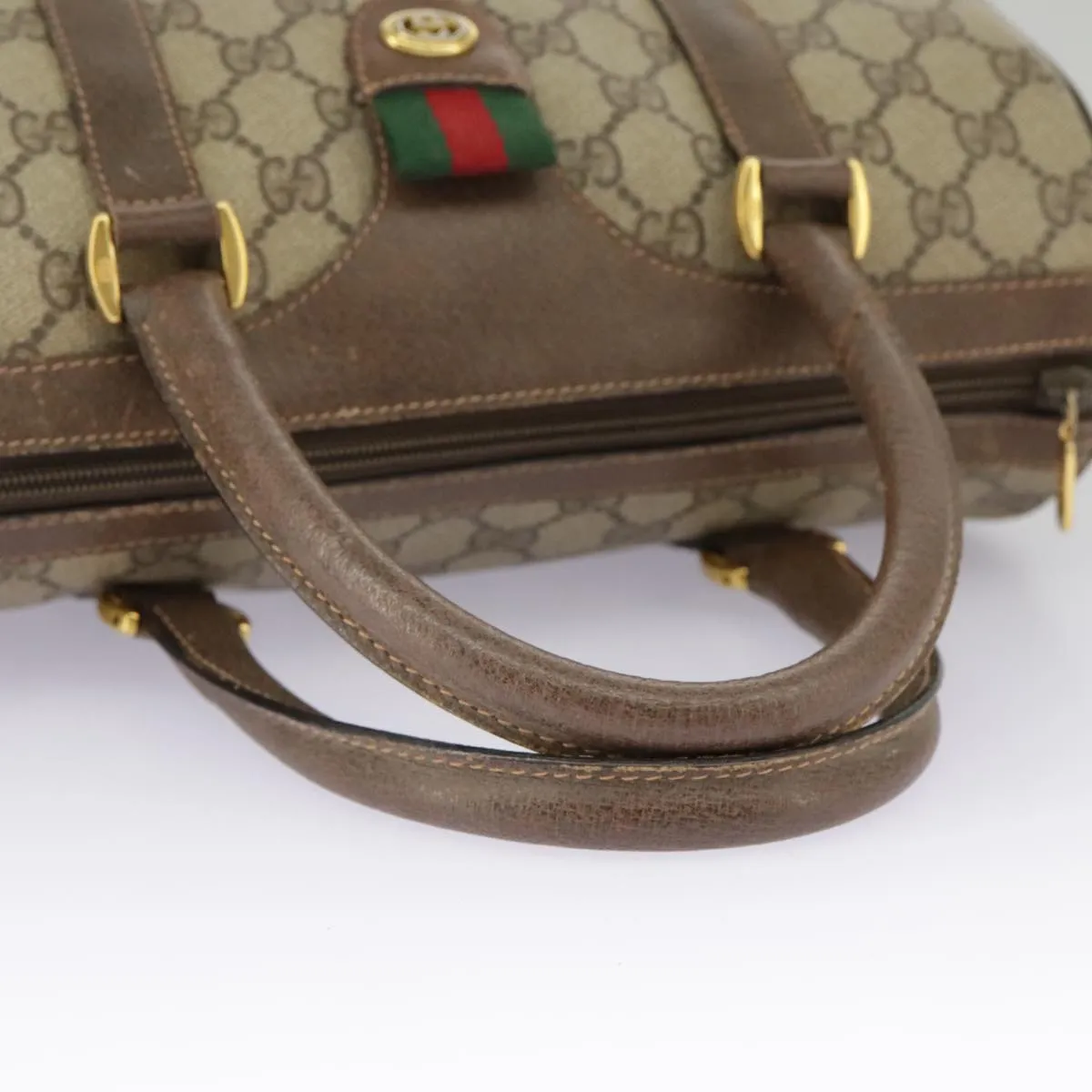 GUCCI GG Supreme Web Sherry Line Boston Bag PVC Beige Red 39 02 006 98939