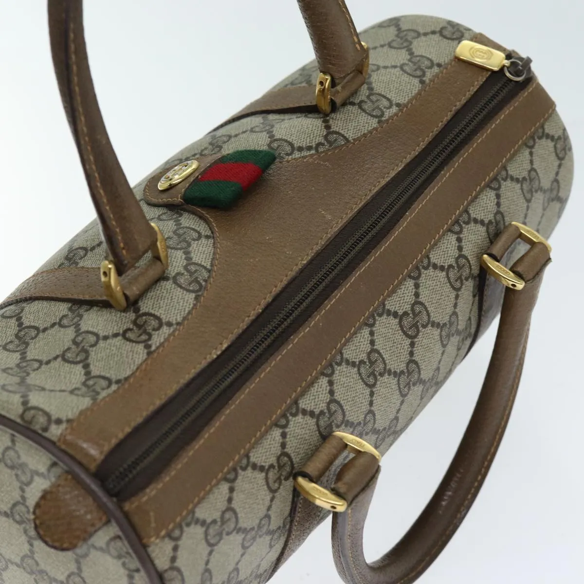 GUCCI GG Supreme Web Sherry Line Boston Bag PVC Beige Red 40 02 006 yk12612