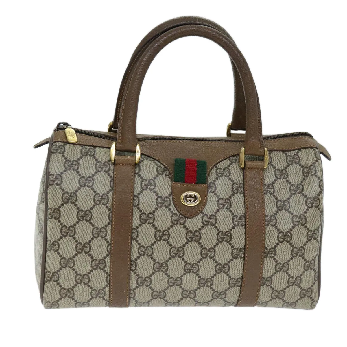 GUCCI GG Supreme Web Sherry Line Boston Bag PVC Beige Red 40 02 006 yk12612