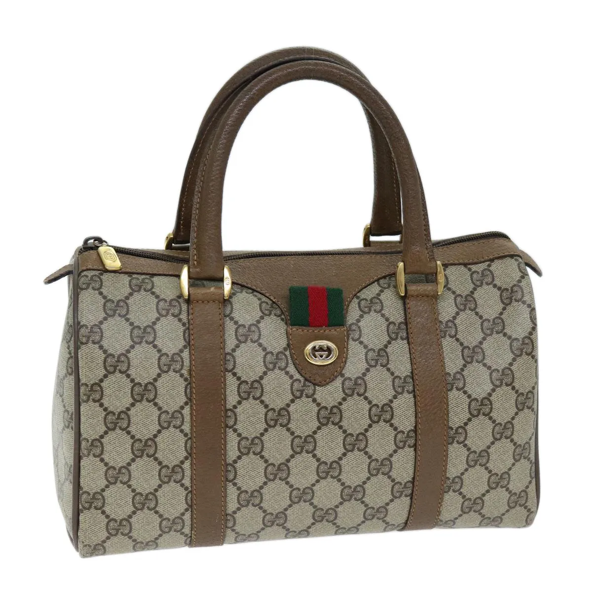 GUCCI GG Supreme Web Sherry Line Boston Bag PVC Beige Red 40 02 006 yk12612