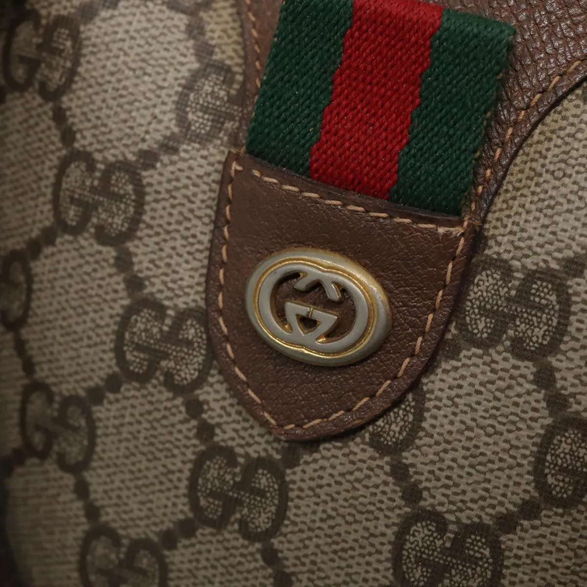 GUCCI GG Supreme Web Sherry Line Boston Bag PVC Beige Red 40 02 007 79159