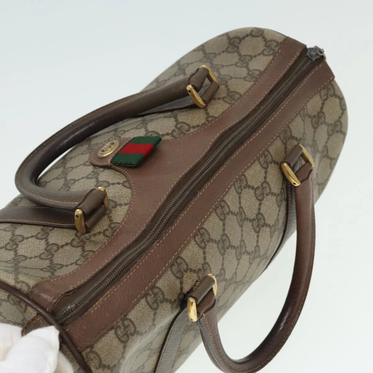 GUCCI GG Supreme Web Sherry Line Boston Bag PVC Beige Red 40 02 007 79159