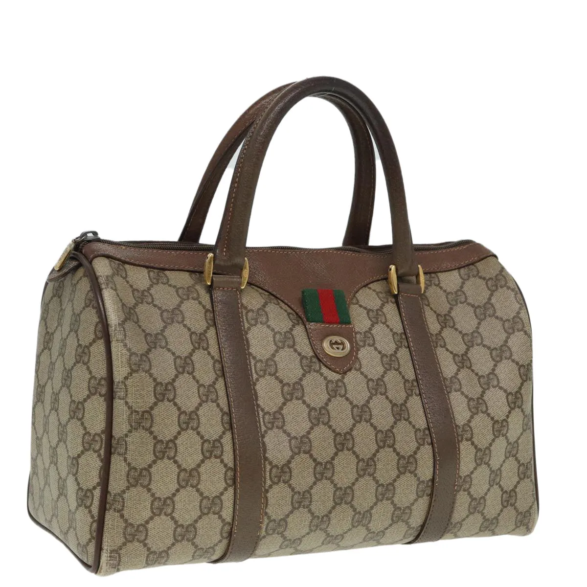 GUCCI GG Supreme Web Sherry Line Boston Bag PVC Beige Red 40 02 007 79159