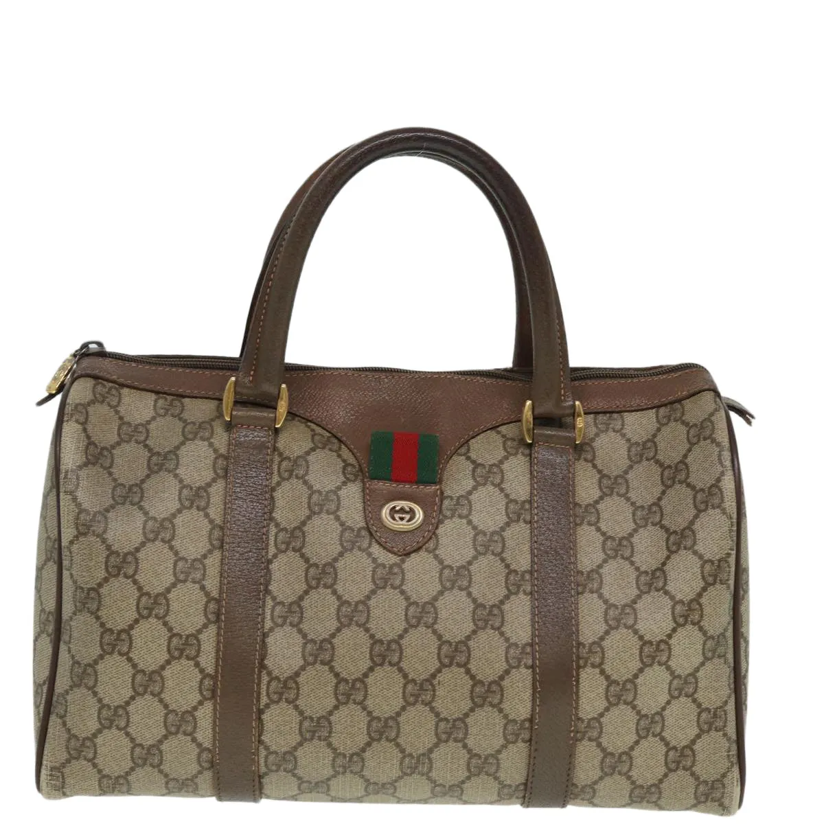 GUCCI GG Supreme Web Sherry Line Boston Bag PVC Beige Red 40 02 007 79159