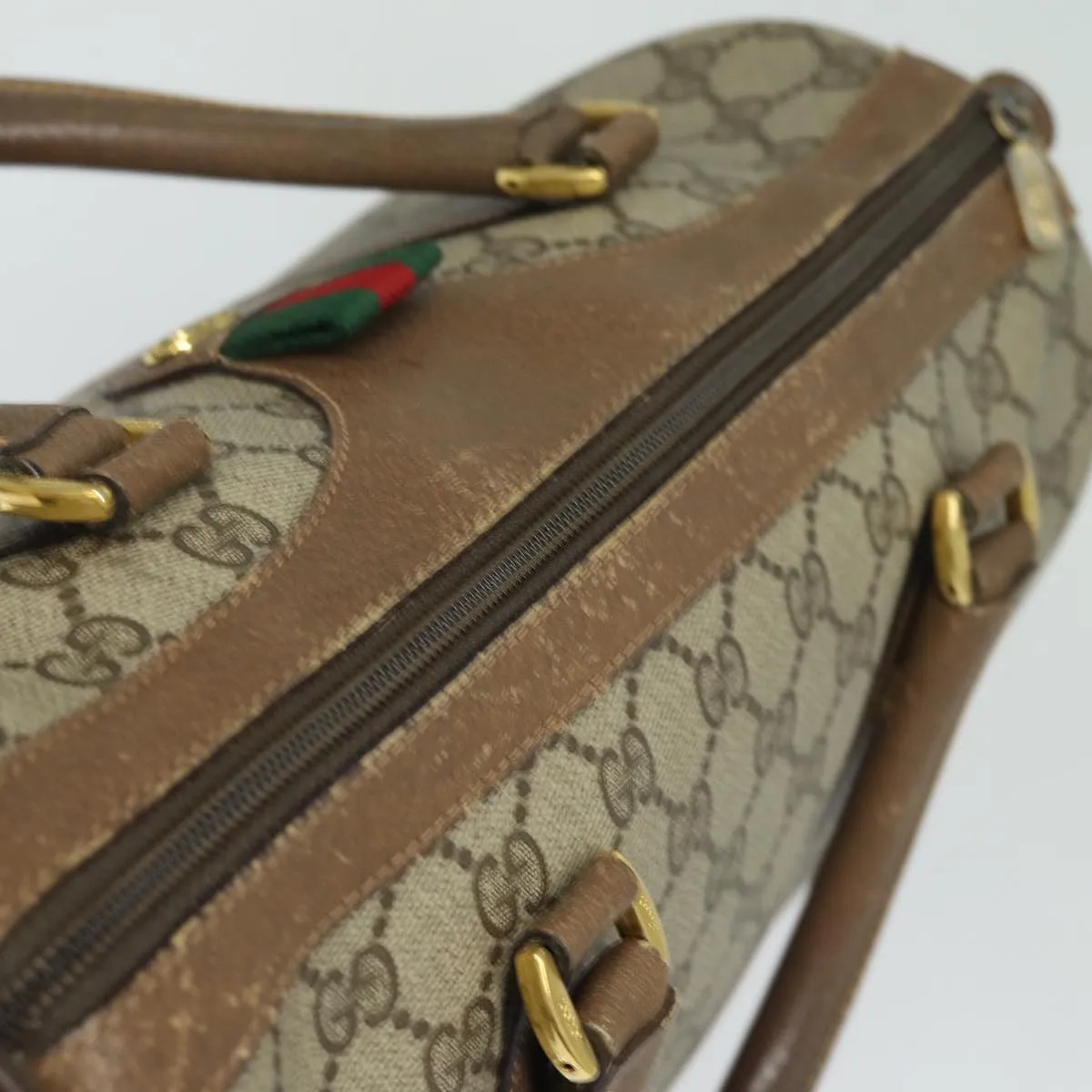 GUCCI GG Supreme Web Sherry Line Boston Bag PVC Beige Red 40 02 007 81948