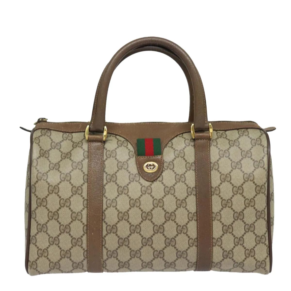GUCCI GG Supreme Web Sherry Line Boston Bag PVC Beige Red 40 02 007 81948