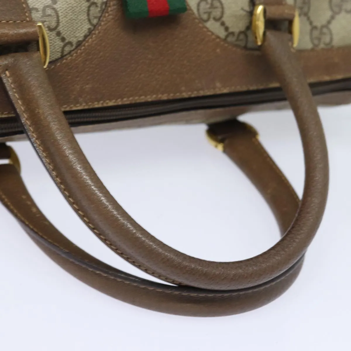 GUCCI GG Supreme Web Sherry Line Boston Bag PVC Beige Red 40 02 007 81948
