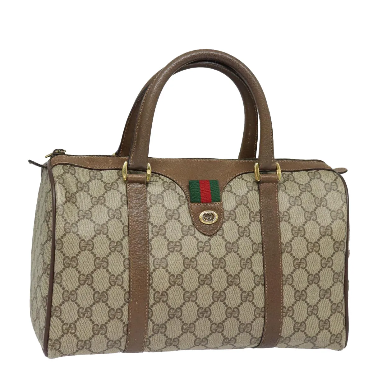 GUCCI GG Supreme Web Sherry Line Boston Bag PVC Beige Red 40 02 007 81948