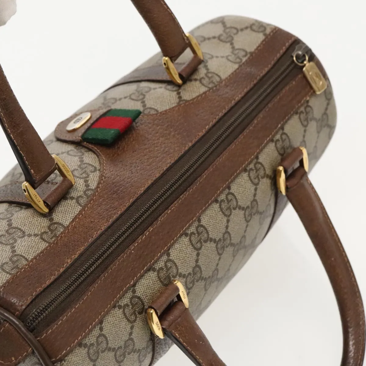 GUCCI GG Supreme Web Sherry Line Boston Bag PVC Beige Red 58 02 006 97175
