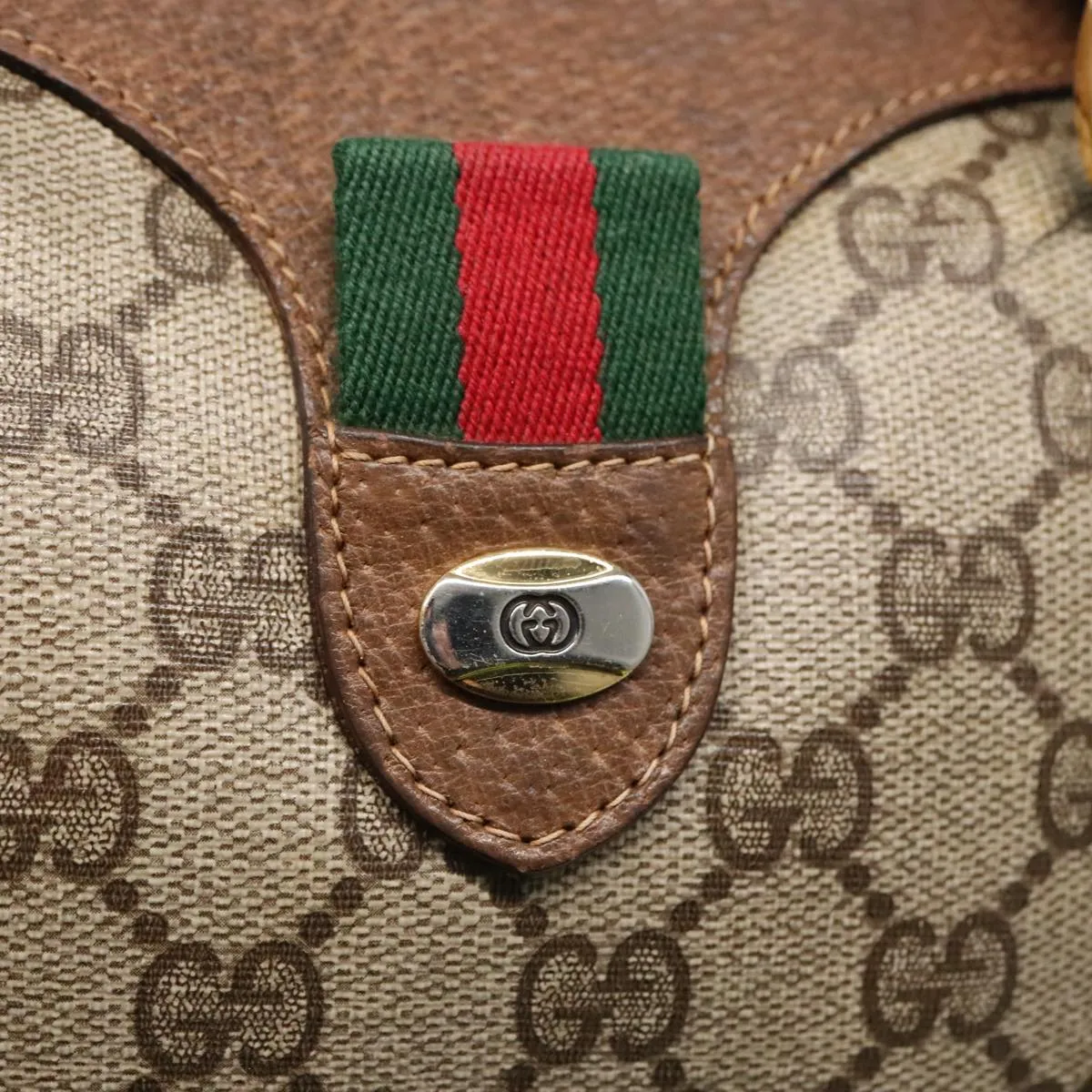 GUCCI GG Supreme Web Sherry Line Boston Bag PVC Beige Red 58 02 006 97175
