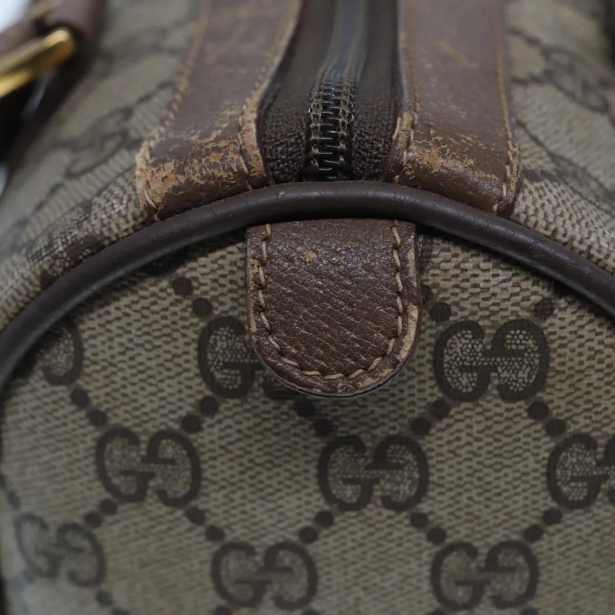 GUCCI GG Supreme Web Sherry Line Boston Bag PVC Leather Beige 78100