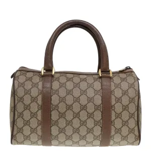 GUCCI GG Supreme Web Sherry Line Boston Bag PVC Leather Beige 78100