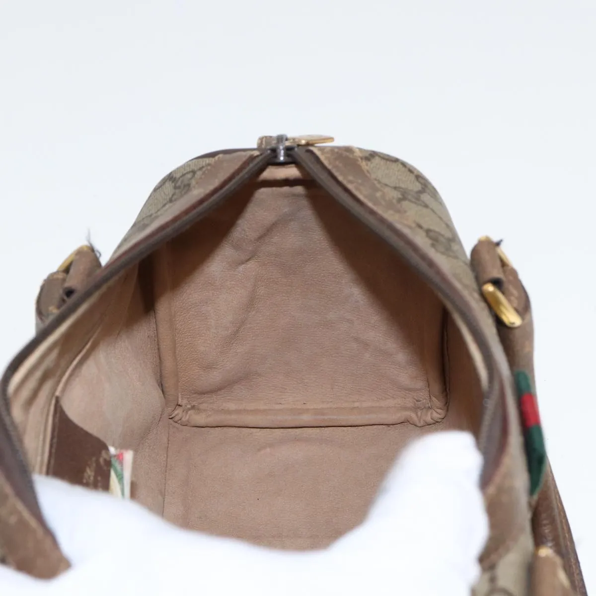 GUCCI GG Supreme Web Sherry Line Boston Bag PVC Leather Beige 78100