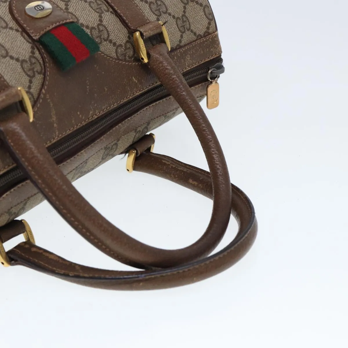 GUCCI GG Supreme Web Sherry Line Boston Bag PVC Leather Beige 78100