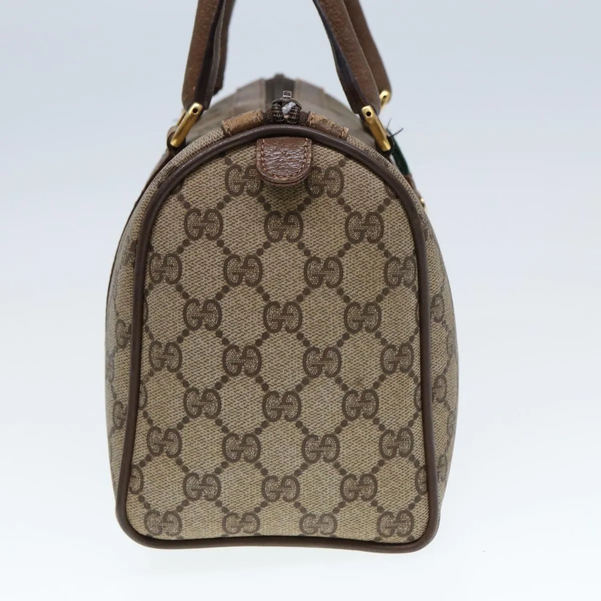 GUCCI GG Supreme Web Sherry Line Boston Bag PVC Leather Beige 78100