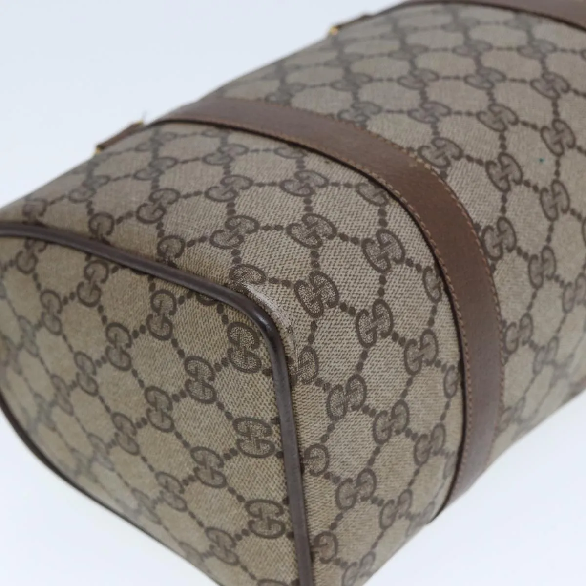 GUCCI GG Supreme Web Sherry Line Boston Bag PVC Leather Beige 78100