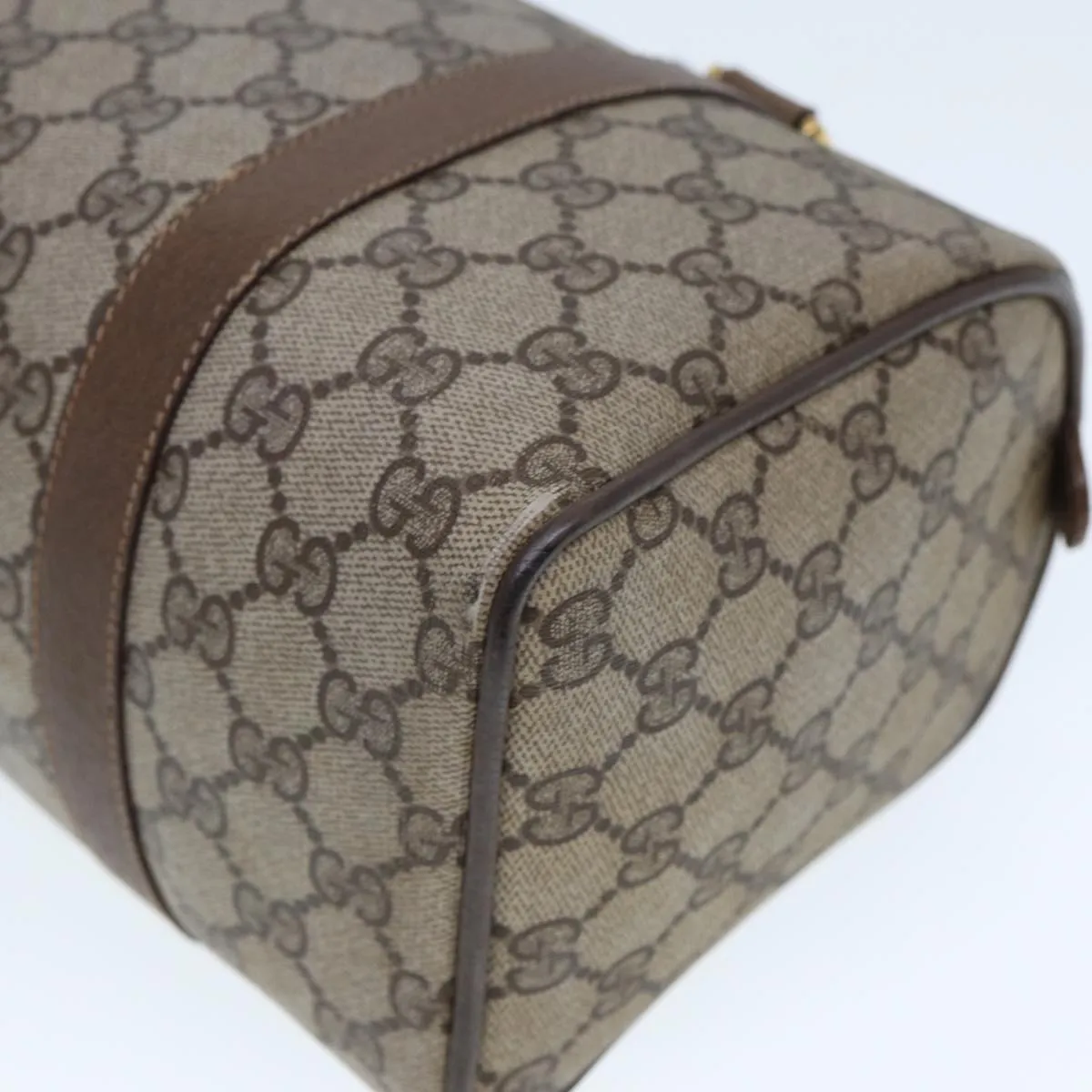 GUCCI GG Supreme Web Sherry Line Boston Bag PVC Leather Beige 78100