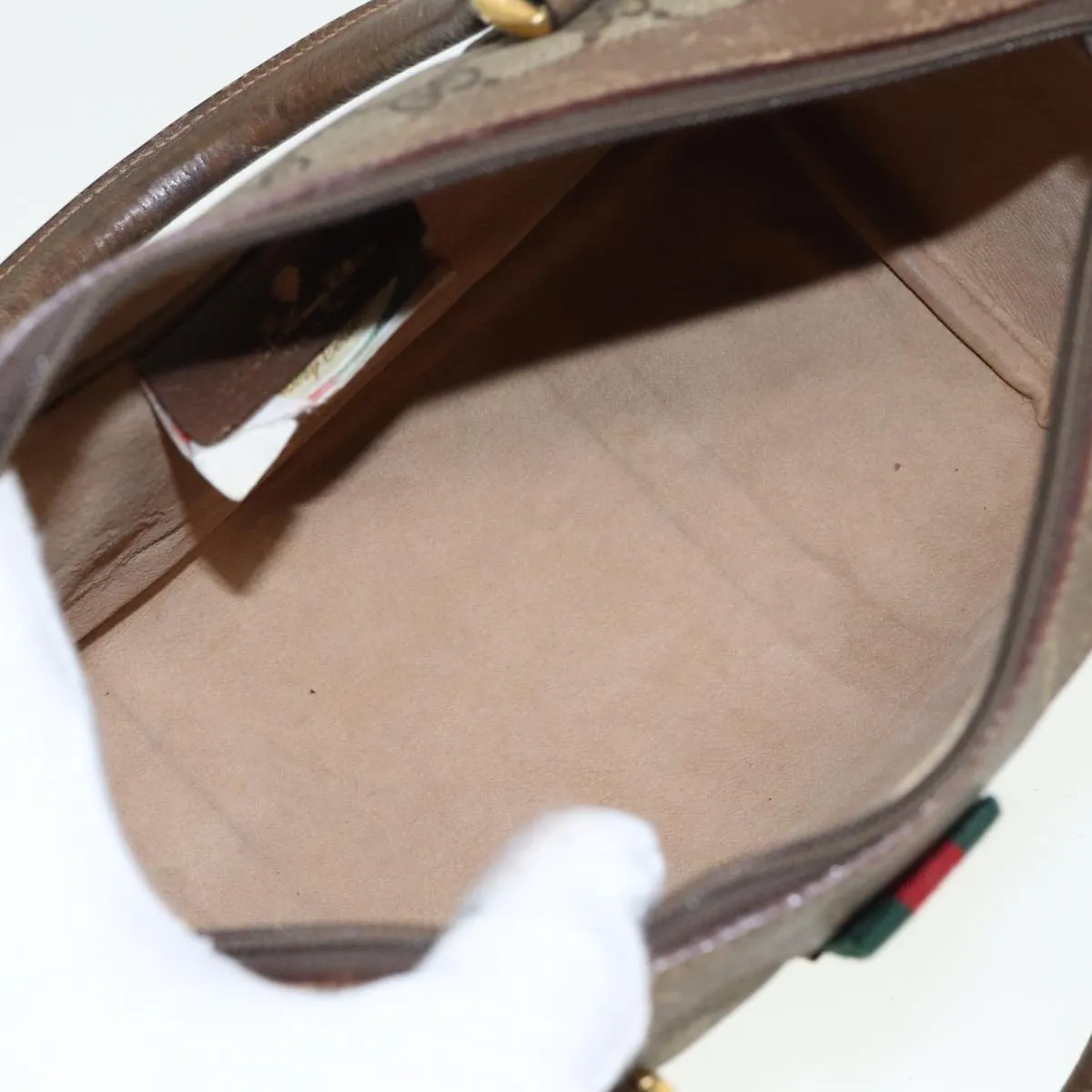 GUCCI GG Supreme Web Sherry Line Boston Bag PVC Leather Beige 78100