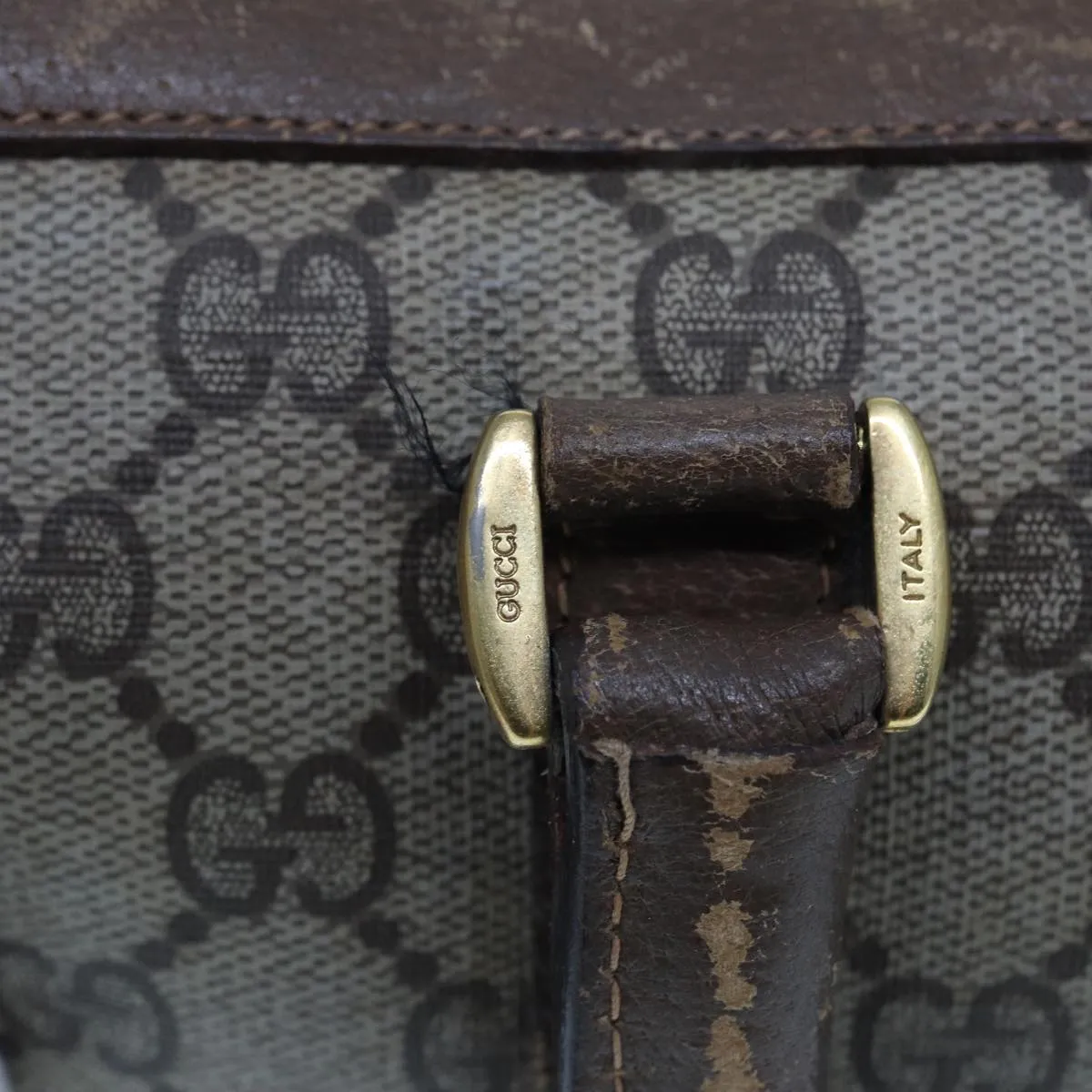 GUCCI GG Supreme Web Sherry Line Boston Bag PVC Leather Beige 78100