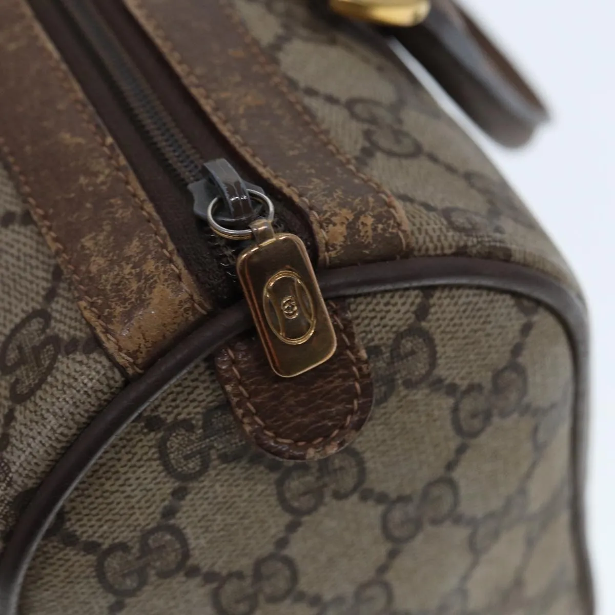 GUCCI GG Supreme Web Sherry Line Boston Bag PVC Leather Beige 78100
