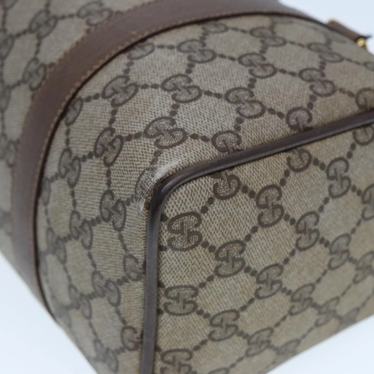 GUCCI GG Supreme Web Sherry Line Boston Bag PVC Leather Beige 78100
