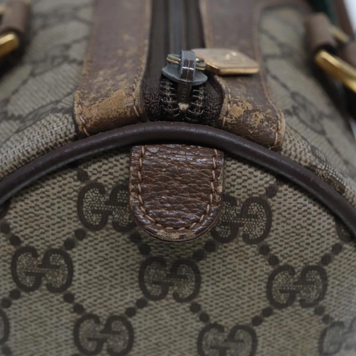 GUCCI GG Supreme Web Sherry Line Boston Bag PVC Leather Beige 78100