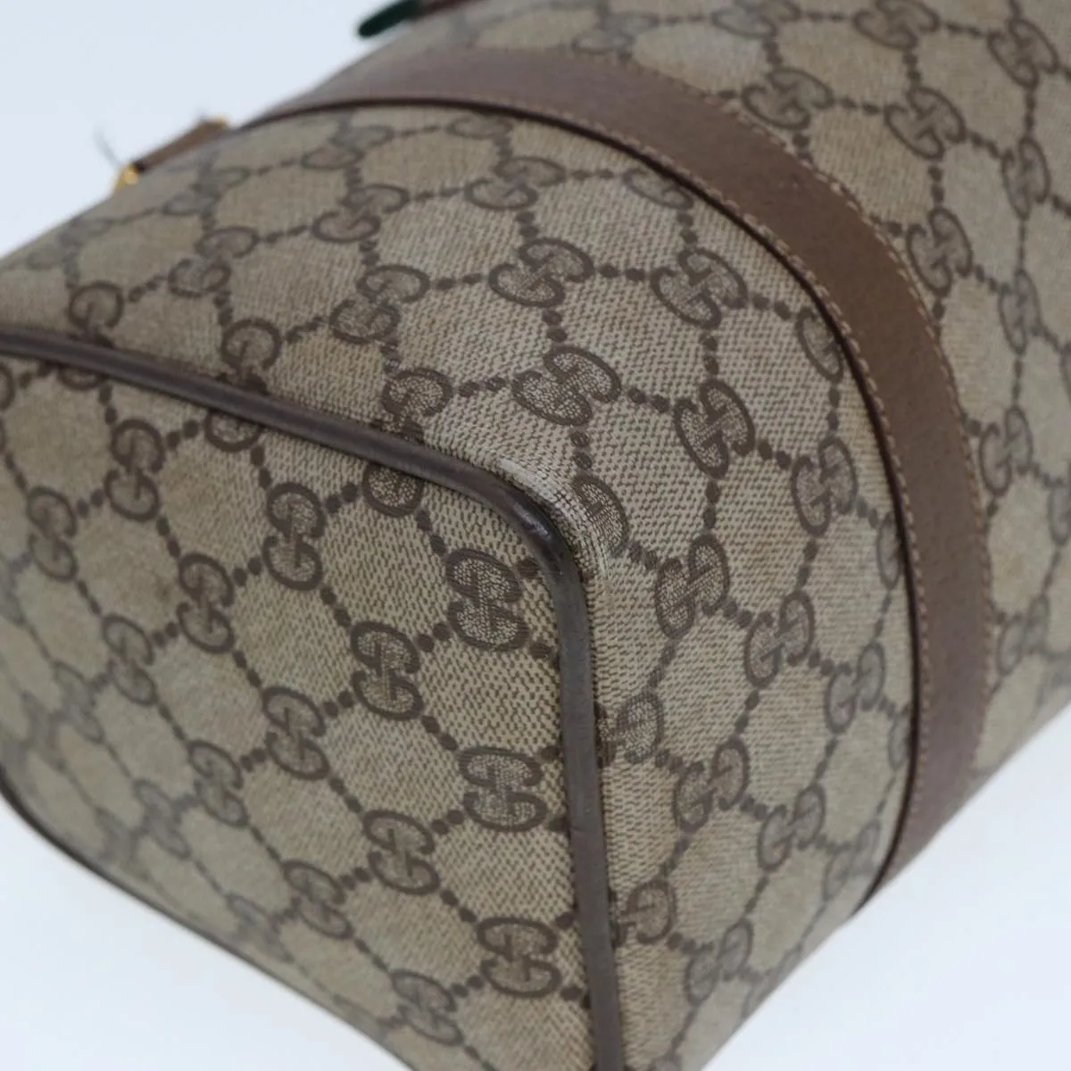 GUCCI GG Supreme Web Sherry Line Boston Bag PVC Leather Beige 78100