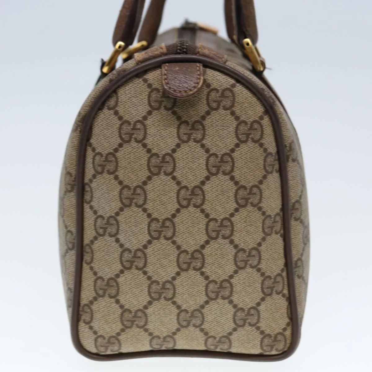 GUCCI GG Supreme Web Sherry Line Boston Bag PVC Leather Beige 78100