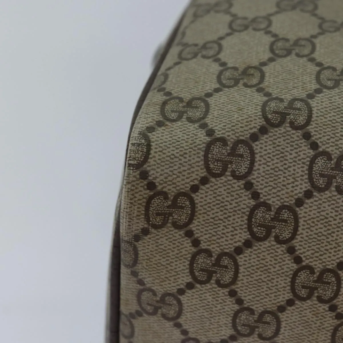 GUCCI GG Supreme Web Sherry Line Boston Bag PVC Leather Beige 81054