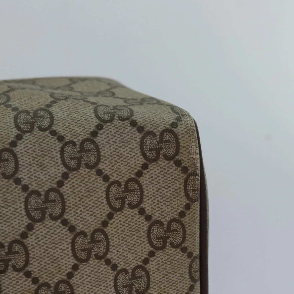GUCCI GG Supreme Web Sherry Line Boston Bag PVC Leather Beige 81054