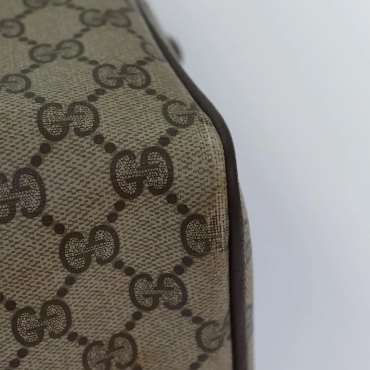 GUCCI GG Supreme Web Sherry Line Boston Bag PVC Leather Beige 81054