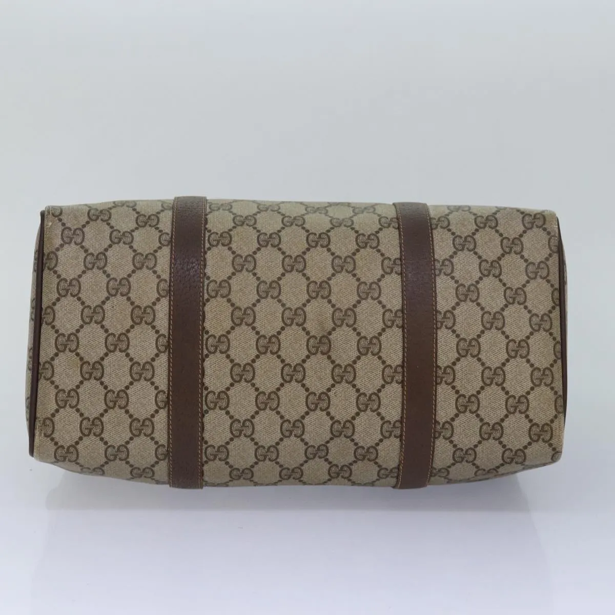 GUCCI GG Supreme Web Sherry Line Boston Bag PVC Leather Beige 81054