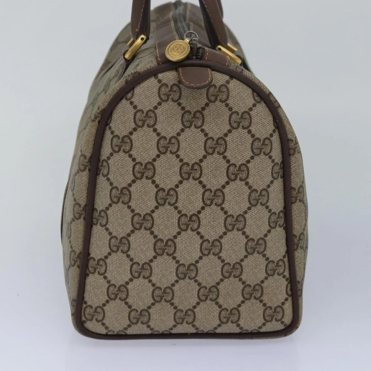 GUCCI GG Supreme Web Sherry Line Boston Bag PVC Leather Beige 81054