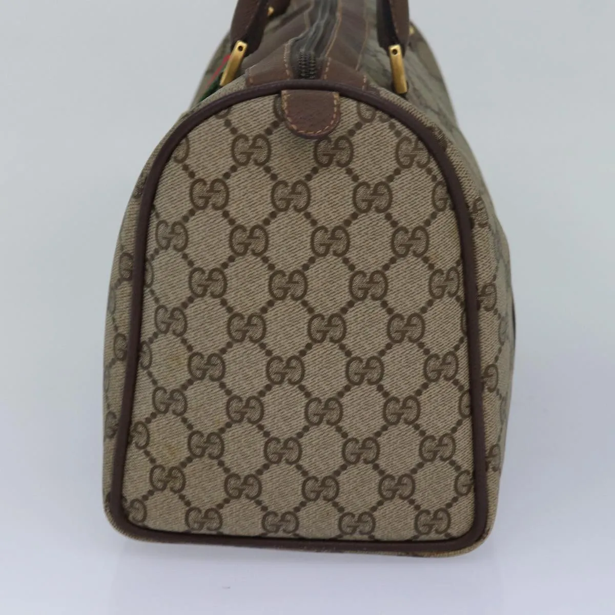 GUCCI GG Supreme Web Sherry Line Boston Bag PVC Leather Beige 81054
